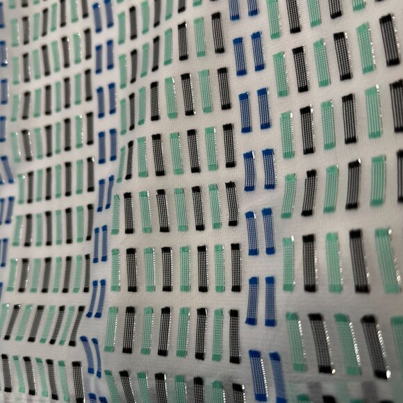 SEDGE Selma Dress Mini Puff Sleeve Notch Neck Luxury White Green Blue Large - Picture 10 of 11